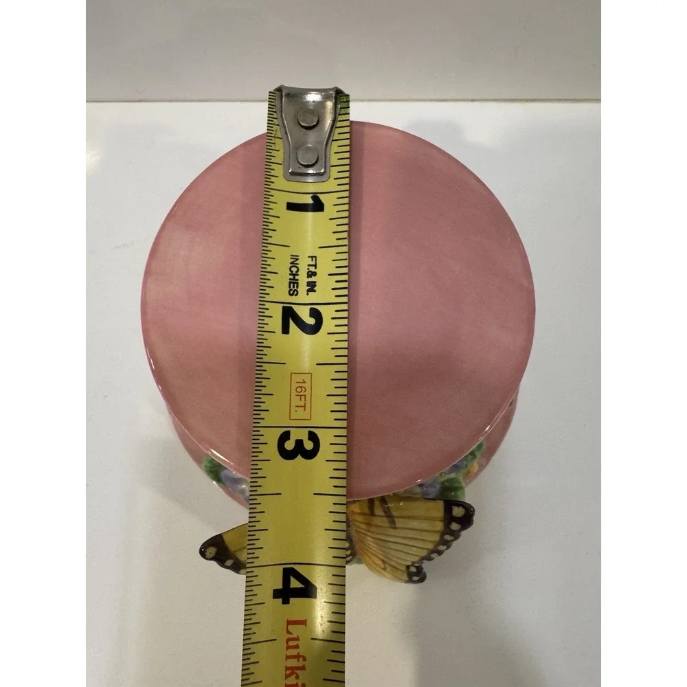 Vintage Fitz & Floyd Essentials Lidded Butterfly Trinket Box Dish Pink & Yellow